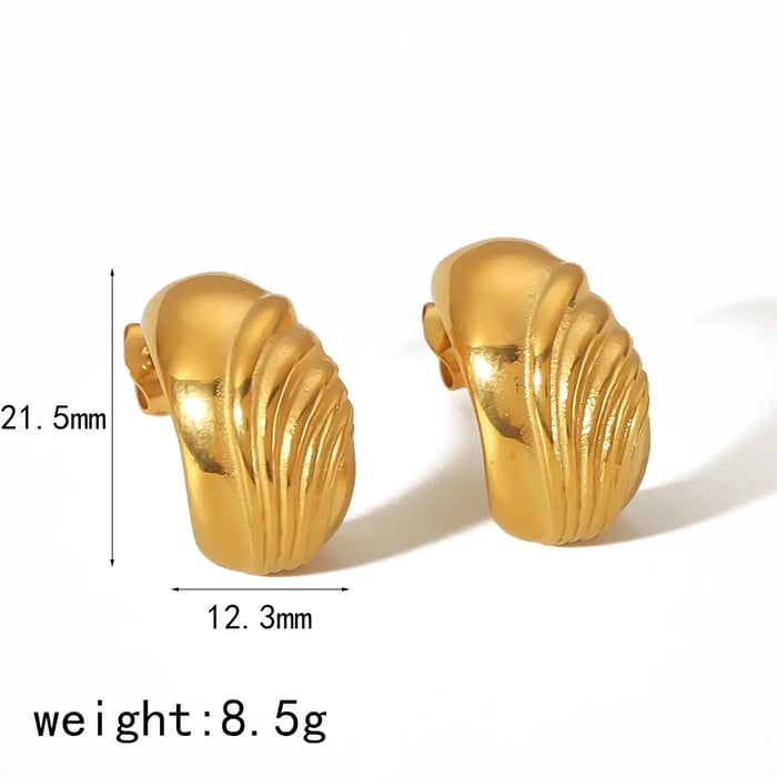1 pair of simple classic  gold stainless steel geometric wide C-shaped earrings for women's jewelry for daily wear Picture2