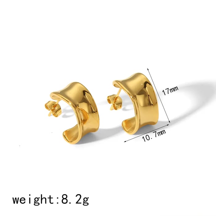 1 pair of classic  gold plated stainless steel C-shaped polished casting earrings for women daily jewelry Picture2