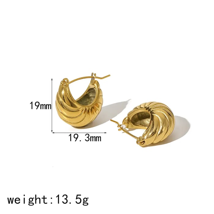 1 pair of classic  gold plated stainless steel thread hoop earrings for women for daily wear Picture2