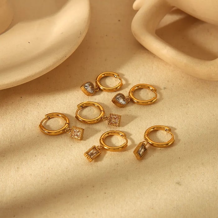 1 piece of fashion classic  gold-plated stainless steel geometric heart-shaped square pendant earrings for women for daily wear