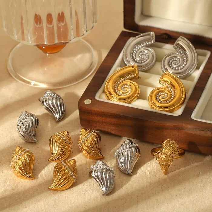 1 pair simple series vacation geometric stainless steel  gold plated artificial pearl women stud earrings