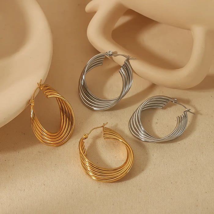 1 pair of personalized classic  gold-plated stainless steel geometric five-wire metal earrings for women's daily wear