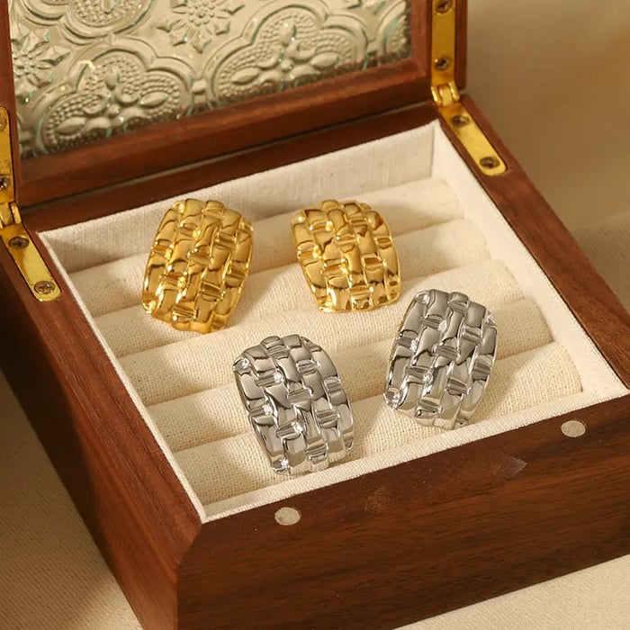 1 pair of personalized classic  gold-plated stainless steel geometric woven texture earrings for women's jewelry for daily wear