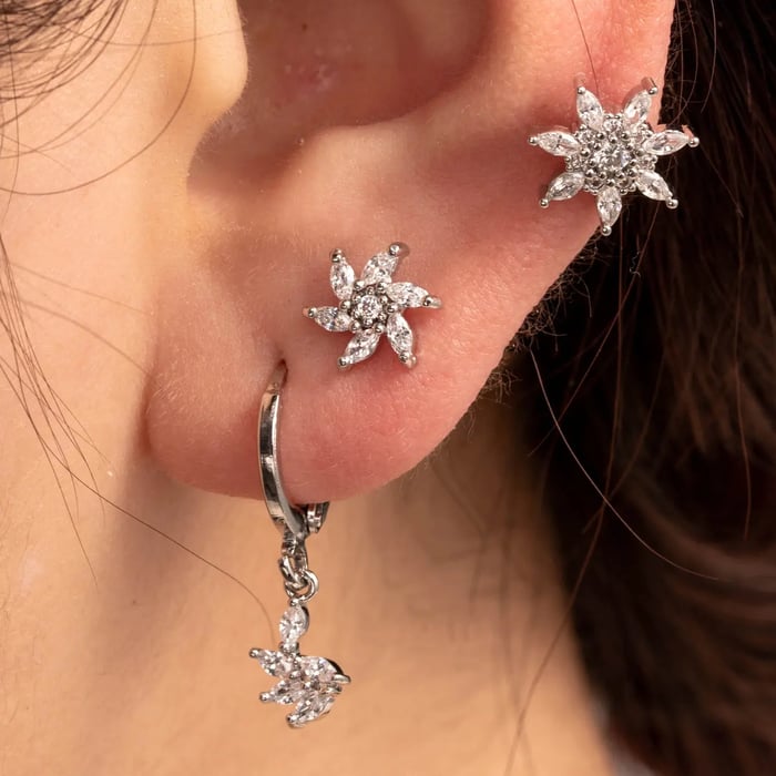 1 Piece Simple Series Classic Flower Copper No Plating Material Zircon Women Stud Earrings Picture2