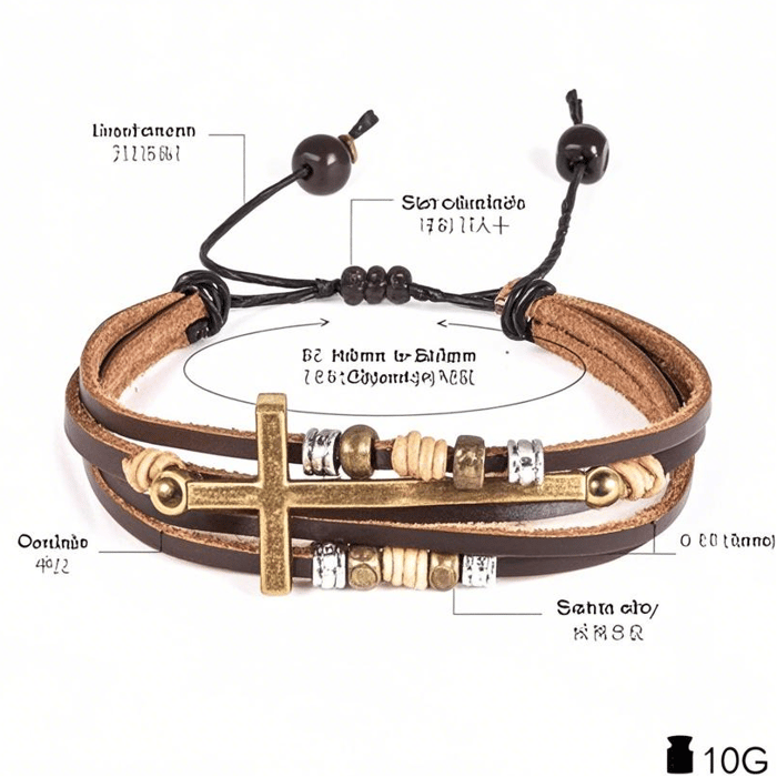 Braccialetti da uomo in pelle con croce vintage, 1 pezzo h5Immagine4
