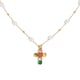 Colored Zircon Cross Imitation Pearl Necklace - Gold