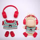 Maglietta a righe rosse + stivali da pioggia rossi + cuffie rosse 