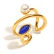 Asymmetrical Imitation Pearl Natural Stone Open Ring - Gold