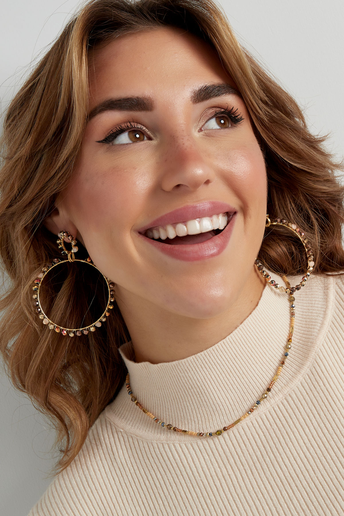 Double earring glass beads winter - beige Gold color
