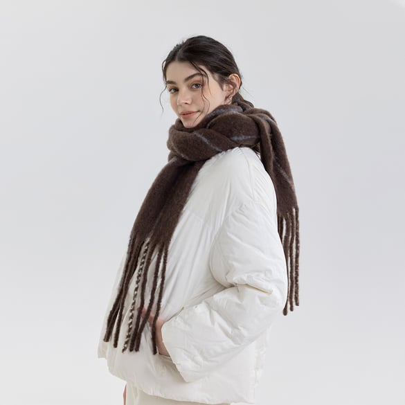 1 Piece Wool & Polyester Tassel Color-blocked Winter Scarf