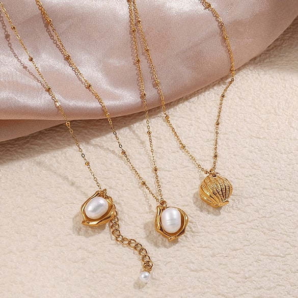 1 Piece Stainless Steel Gold Color Pearl Pendant Necklace