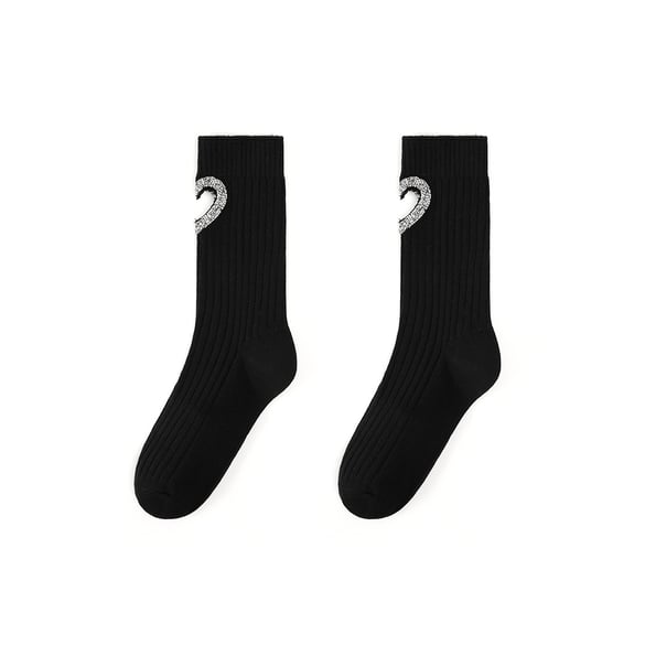 Leichte, luxuriöse Damensocken aus reiner Baumwolle mit Strassbesatz und hohlem Herz 2
