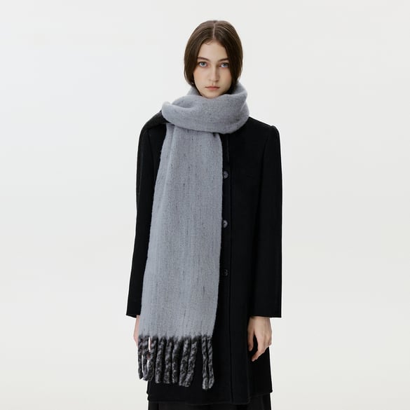 1 Piece Wool & Polyester Tassel Color-blocked Winter Scarf