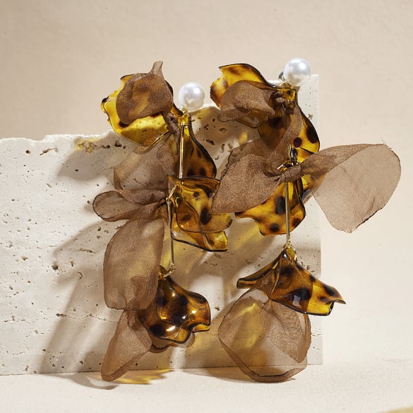 1 Pair Retro Leopard Flower Fabric Dangle Earrings