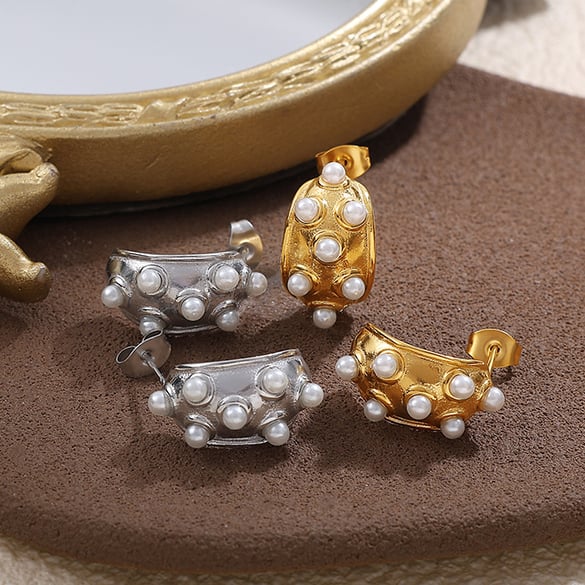 1 Pair Gold Color Pearl Drop Earrings 2