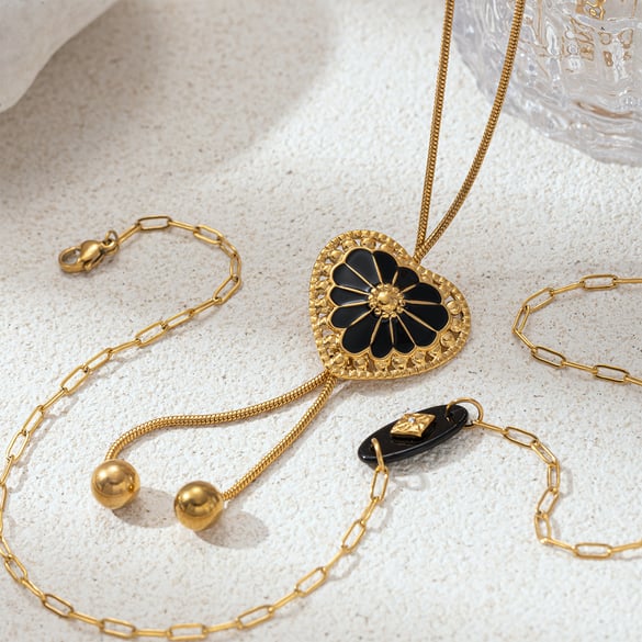 1 Piece Enamel Heart Stainless Steel Gold Color Pendant Necklace 2