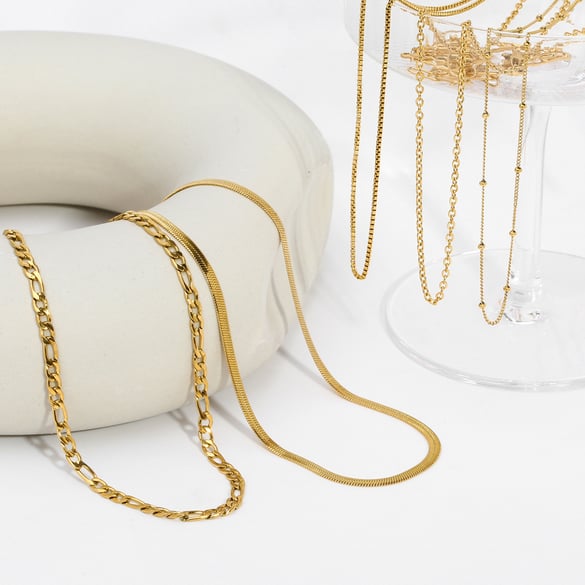 1 Piece Classic Stainless Steel Gold Color Chain Necklace 2
