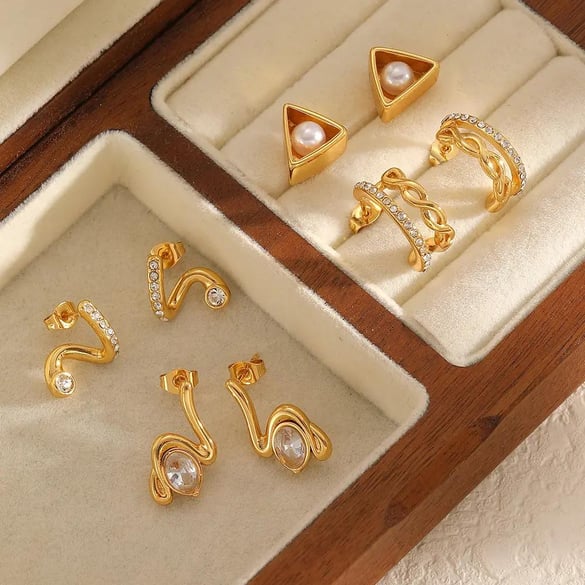 1 Pair Irregular Shape Stainless Steel Gold Color Stud Earrings 2
