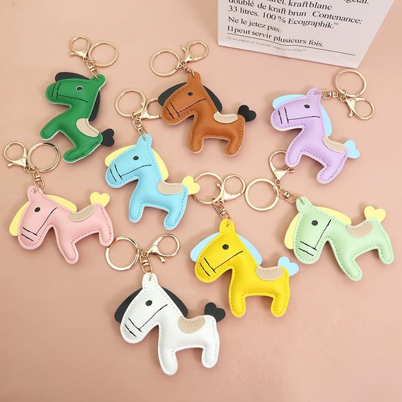 1 Piece Cute Horse PU Keychain 2