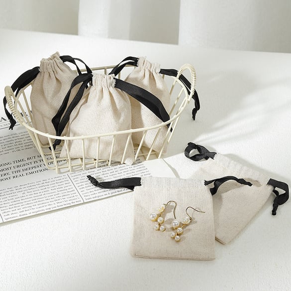 1 Piece Solid Color Cotton and Linen Drawstring Jewelry Bag