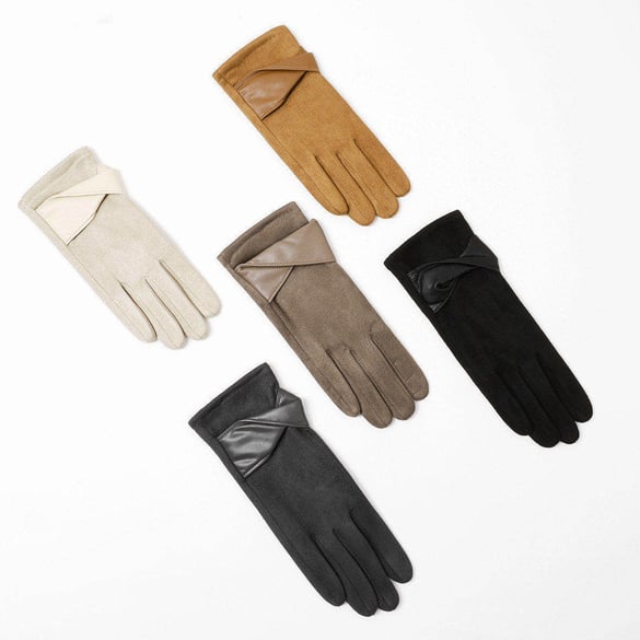 1 Pair Elegant Suede & Leather Winter Gloves