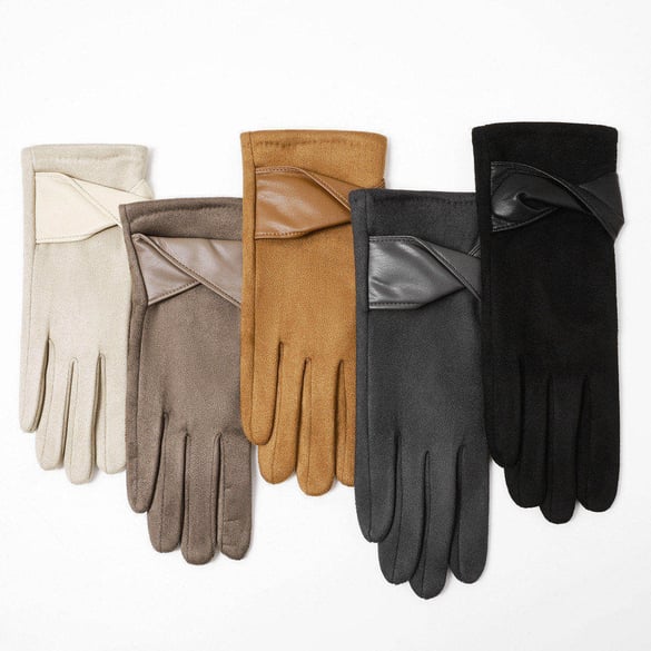 1 Pair Elegant Suede & Leather Winter Gloves 2