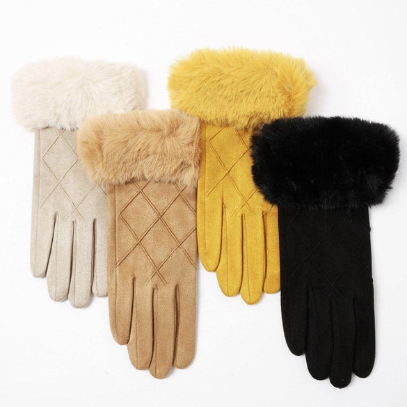 1 Pair Elegant Suede Plush Winter Gloves 2
