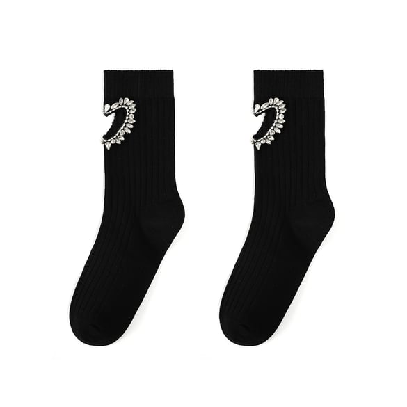 Leichte, luxuriöse Damensocken aus reiner Baumwolle mit Strassbesatz und hohlem Herz 2