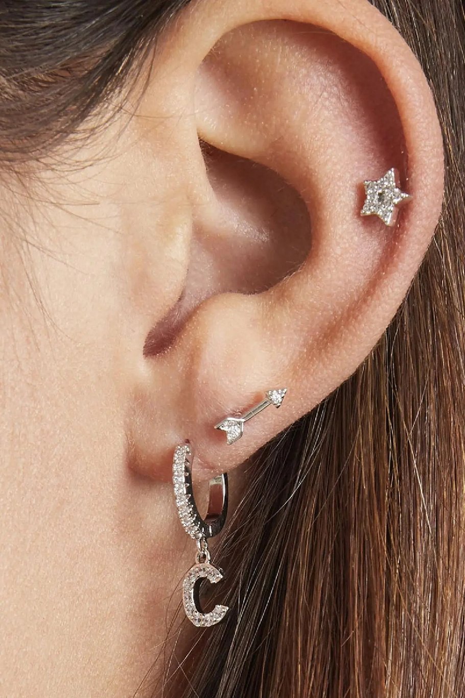 Boucles d'oreilles Lettre E Noir Cuivré Image2