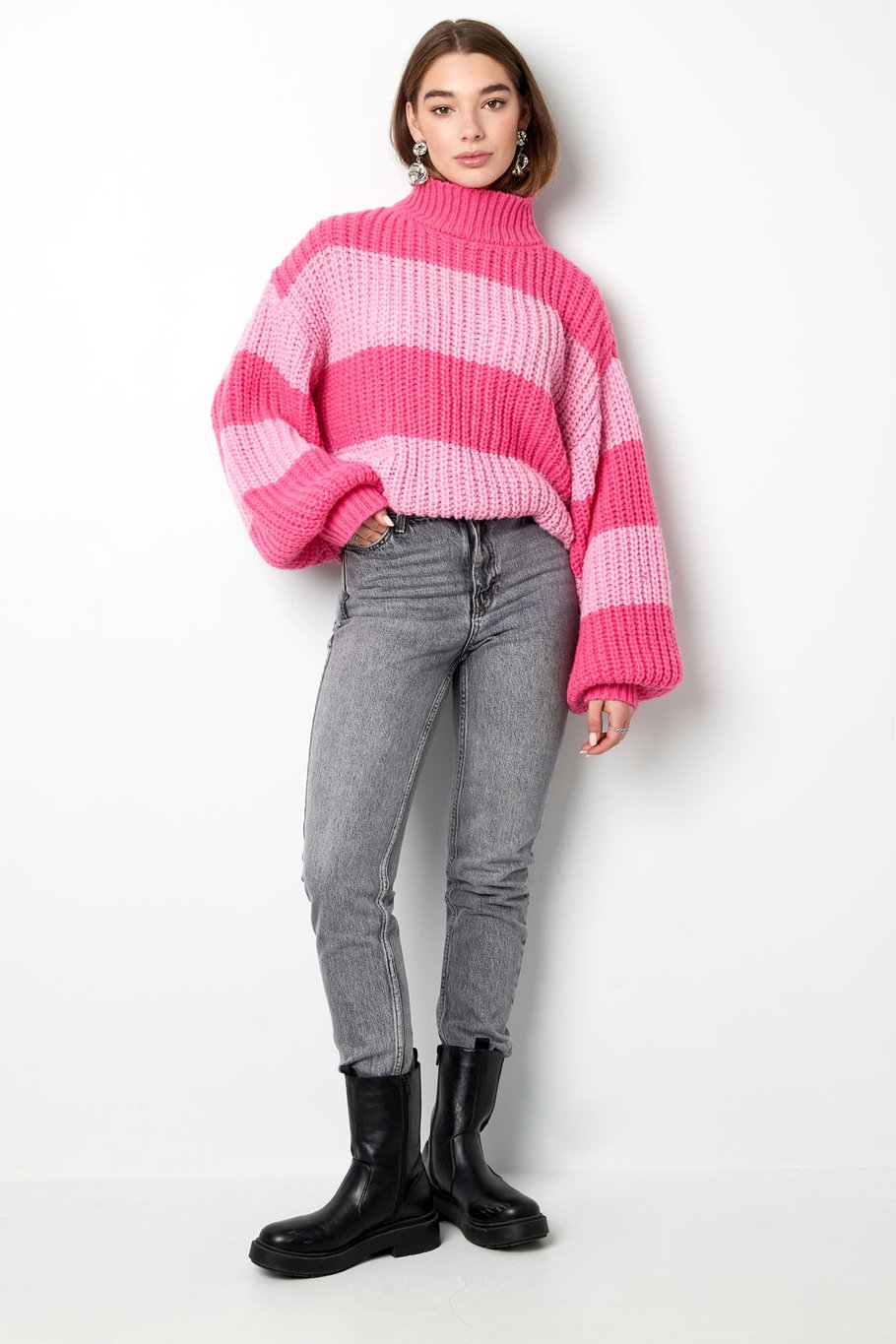 Warmer gestreifter Strickpullover - grün h5Bild6