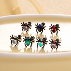 1 Piece Simple Series Classic Spider Titanium Steel Red Color Material Zircon Women's Stud Earrings h5 Picture2