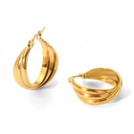 Gold color / 1 Pair Simple Daily Style Multi-layered Geometric Stainless Steel  Gold Color Women's Hoop Earrings 