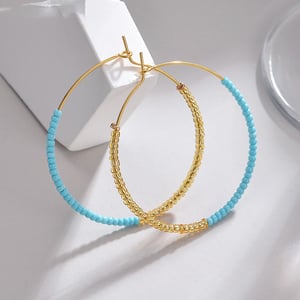 1 Pair Fashion Series Simple Blue Color Beads Stainless Steel Women's Hoop Earrings h5 