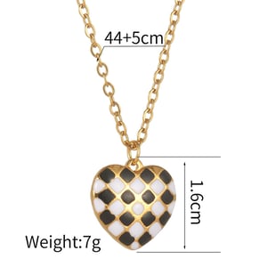 1 Piece Retro Checkerboard Color Heart Shape Gold Color Stainless Steel Women's Pendant Necklaces h5 Picture4