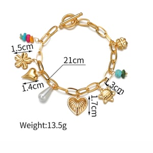 1 pezzo di lusso collezione retrò fiore color oro braccialetti con ciondoli da donna in acciaio inossidabile h5 Immagine2