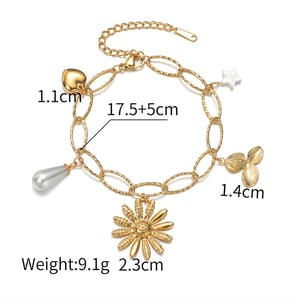 1 pezzo di lusso collezione retrò fiore color oro braccialetti con ciondoli da donna in acciaio inossidabile h5 Immagine2