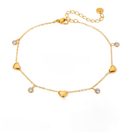 1 Piece Romantic Sweet Style Colorful Heart Shape Stainless Steel Gold Color Women's Anklets