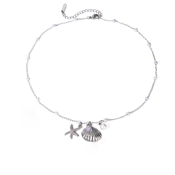 1 pezzo di designabile stile conchiglia stella marina forma acciaio inossidabile colore argento collane con ciondolo da donna Immagine2