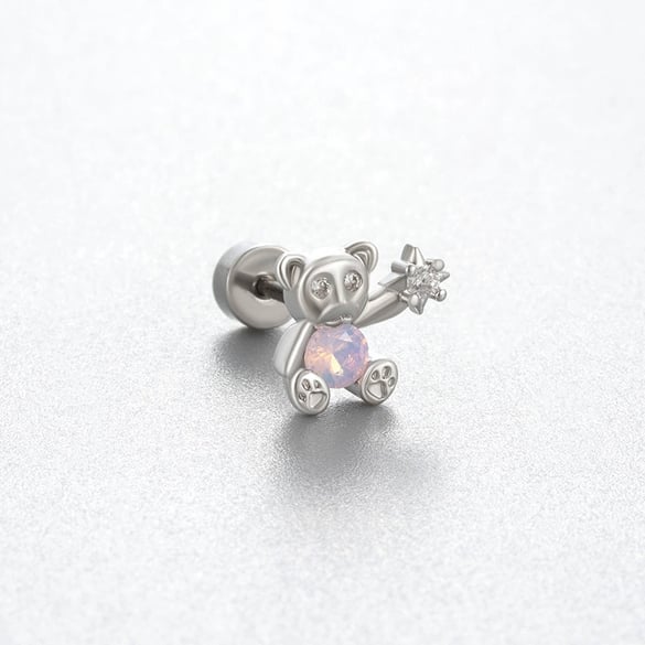 1 Stück Whimsical Series Simple Bear Titanstahl Silber Farbe Zirkon Damen Ohrstecker