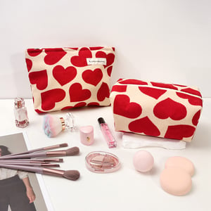 1 Piece Romantic Series Red Sweet Heart Corduroy Zippered Pouch for Makeup Women's Cosmetic Bags h5 Picture2