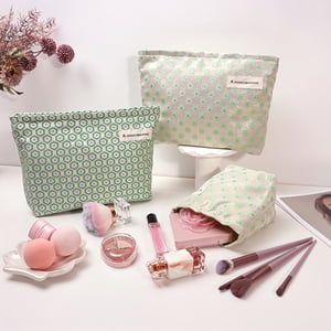 1 Piece Exquisite Series Green Flower Pattern Zippered Pouch for Makeup Women's  Cosmetic Bags h5 Picture2