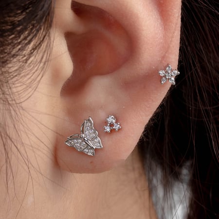 1 Piece Simple Series  Flower Titanium Steel Silver Color Zircon Women's Stud Earrings