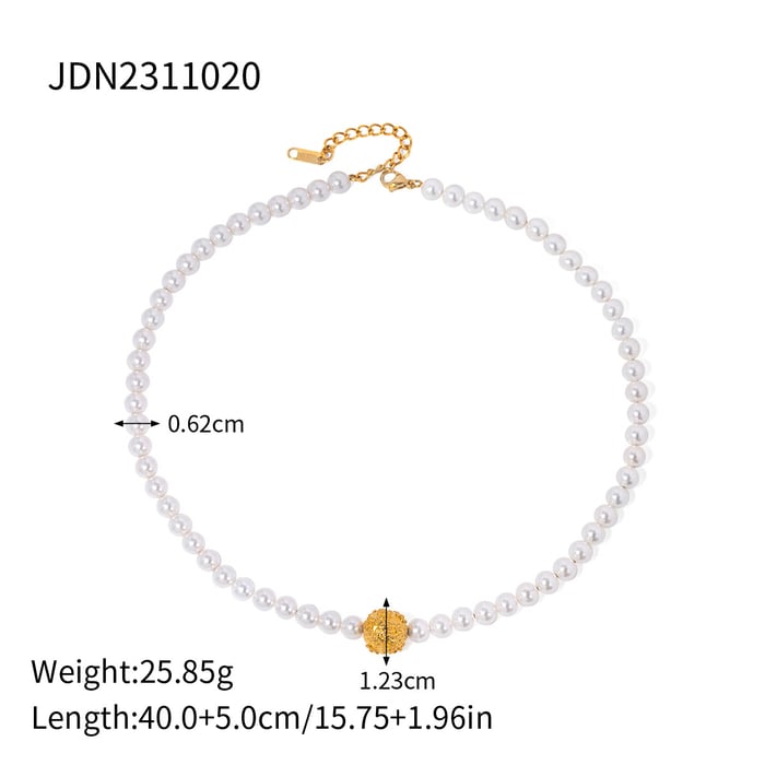 1 Piece Simple Elegant Style Beads Shape Stainless Steel  Gold Color Inlay Artificial Pearl Women's Beaded Necklace 