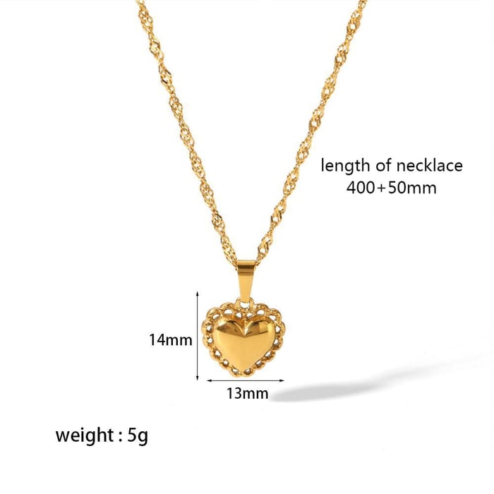 1 Piece Retro Classic Style Heart Shape Stainless Steel  Gold Color Women's Pendant Necklaces 