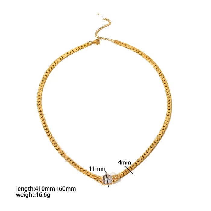 1 Piece Simple Series Daily Geometric Stainless Steel  Gold Color Zircon Chain Necklace 