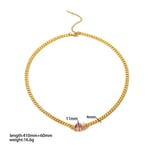 Pink & Gold / 1 Piece Simple Series Daily Geometric Stainless Steel  Gold Color Zircon Chain Necklace Picture5