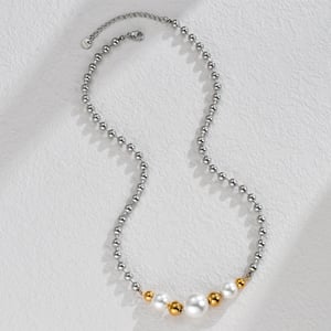 1 Piece Simple Casual Style Bead Shape Stainless Steel  Gold Color Unisex Beaded Necklaces h5 Picture2