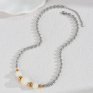 1 Piece Simple Casual Style Bead Shape Stainless Steel  Gold Color Unisex Beaded Necklaces h5 Picture2