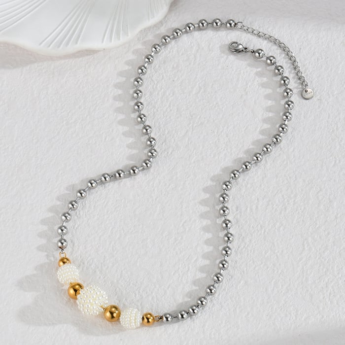 1 Piece Simple Casual Style Bead Shape Stainless Steel  Gold Color Unisex Beaded Necklaces Picture2