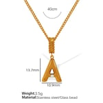 Gold color / 1 Piece Simple Series Casual Letter A Stainless Steel  Gold Color Glass Women's Pendant Necklaces 